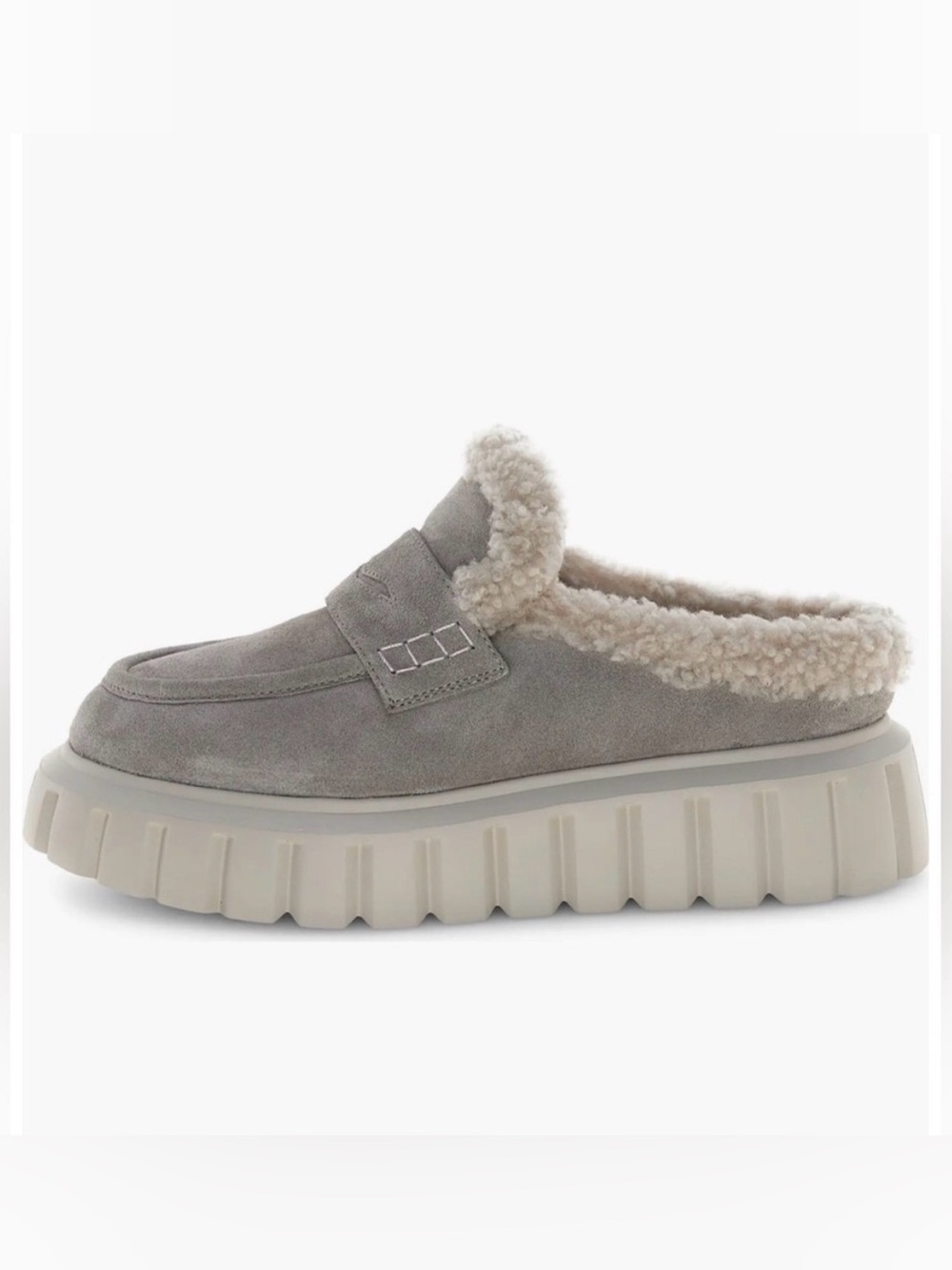 NWT VOILE BLANCHE GRENELLE Genuine Shearling Platform Mule